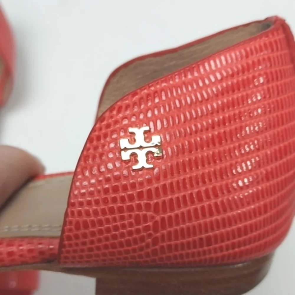 TORY BURCH Savannah Micro Tejus Embossed in Melon Flats Sandals Size 5.5
